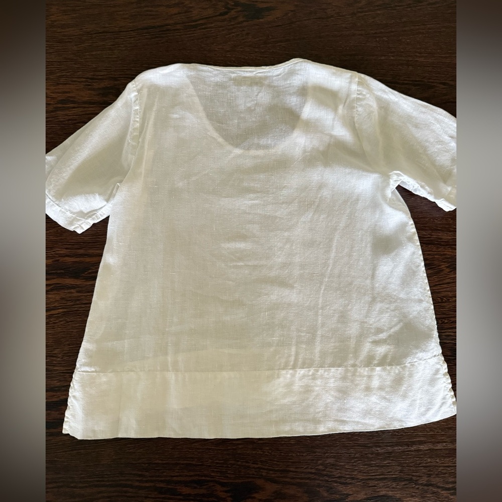 Flax White Linen top Oversized Boxy Short Sleeve Blouse - Picture 2 of 10